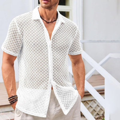 Camisa Casual de Malla Ligera para Hombre - Diseño Liso con Solapa - Image 2