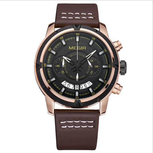 Reloj de Pulsera Multifuncional para Hombre con Correa de Cuero, Resistente al Agua y Esfera Grande - Image 2