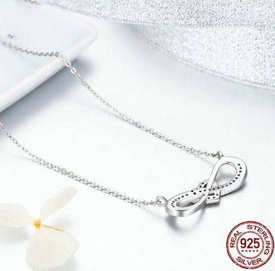 Collar de Plata Corazón Infinito - Cadena de Clavícula con 8 Caracteres S925 - Image 4