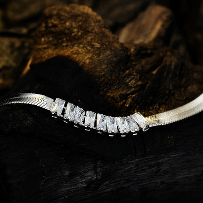Pulsera Zirconia Plata 925 Cadena Malla Diamante Cuadrado Hueso de Serpiente Rojo Lujo - Image 4