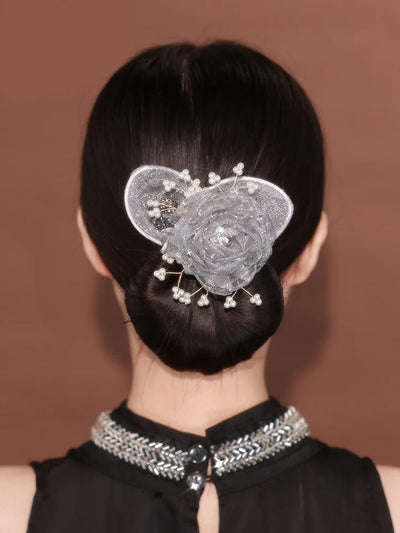 Peineta Elegante Cielo Estrellado con Flores - Moño Alto Exquisito Negro - Image 6