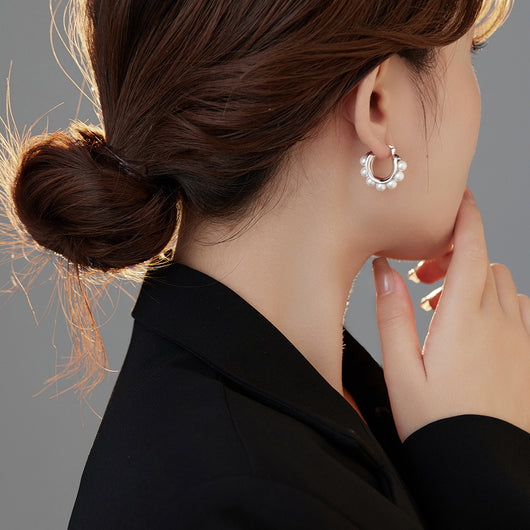 Aretes de Plata 925 con Perla - Diseño U Minimalista para Mujer - Image 12
