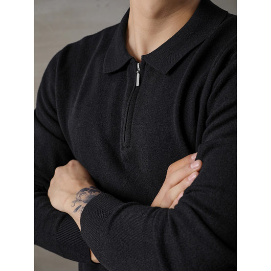 Suéter Polo de Manga Larga con Cierre Medio para Hombre - Image 15