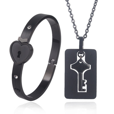 Conjunto de Joyas para Pareja de Acero de Titanio - Pulsera de Candado y Collar de Llave - Image 16