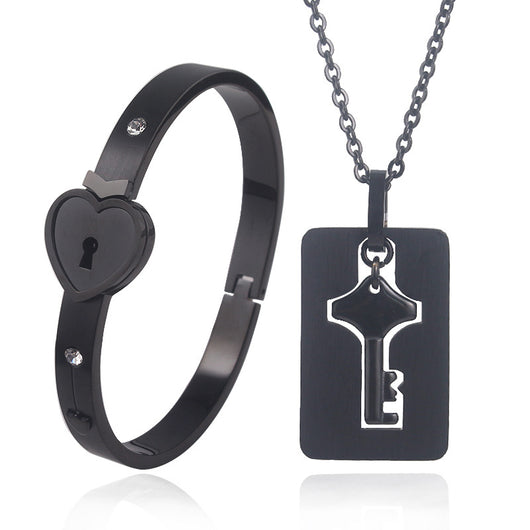 Conjunto de Joyas para Pareja de Acero de Titanio - Pulsera de Candado y Collar de Llave - Image 16