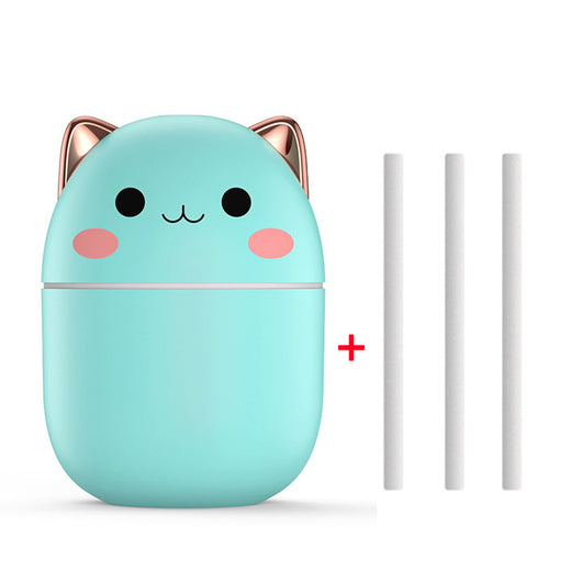 Three cute cat-shaped humidifiers in white, green, and pink, each with three filter sticks. - Image 8