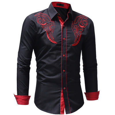 Camisa Casual para Hombre con Bordado y Estampado de Solapa Larga - Image 2