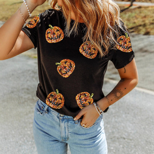 Blusa Suelta Halloween con Lentejuelas y Costuras Decorativas - Image 2