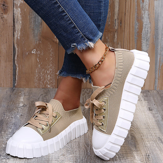 Zapatos Retro de Cordones con Punta Redonda para Mujer en Color Bisqué - Image 9
