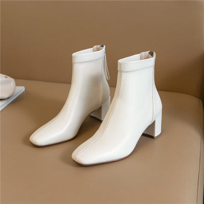 Botas Cortas Mujer Punta Cuadrada Estilo Retro Nude Versátiles - Image 5