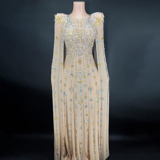 Vestido de Noche Largo Negro Brillante con Detalles de Diamantes - Image 6