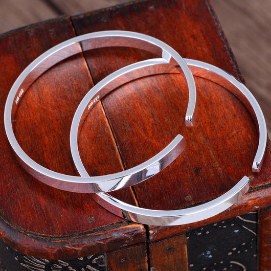 Pulsera de Plata Pulida para Parejas - Diseño Minimalista