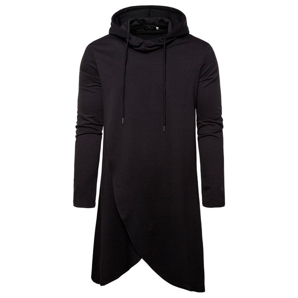 Sudadera Hoodie Slim Fit Irregular de Largo Medio en Colores Sólidos para Hombre