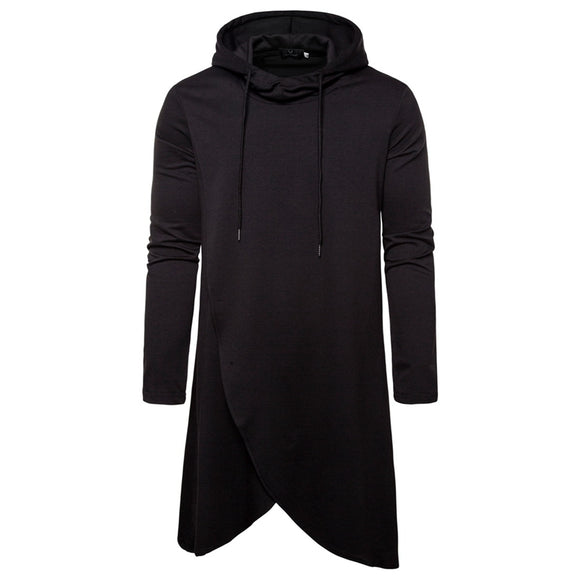 Sudadera Hoodie Slim Fit Irregular de Largo Medio en Colores Sólidos para Hombre