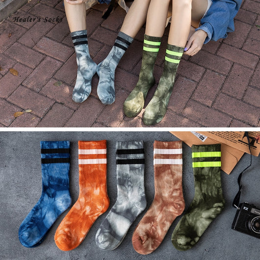 Calcetines para Parejas Tubo Alto Otoño Invierno con Diseño de Rayas