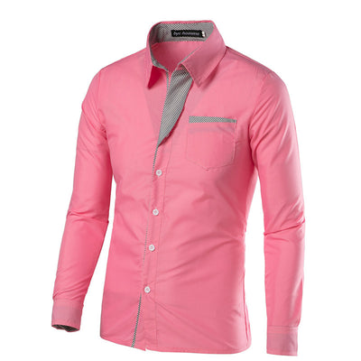 Camisa Slim Fit de Algodón para Hombre - Manga Larga Color Sólido - Image 15