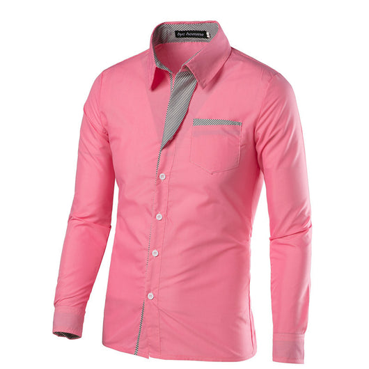 Camisa Slim Fit de Algodón para Hombre - Manga Larga Color Sólido - Image 40