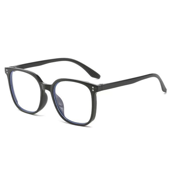 Full-frame trendy blue light blocking glasses with a transparent blue square frame and clear lenses. - Image 4