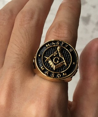 Anillo Masónico Acero Inoxidable 316L Chapado en Oro para Hombre