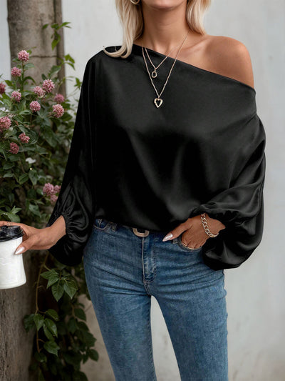 Blusa Suelta de Hombro Descubierto con Mangas Acampanadas - Image 9