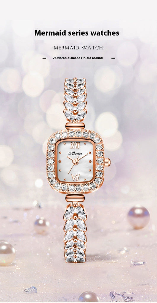 Reloj de Cuarzo Dorado con Cristales y Esfera Cuadrada Pequeña - Image 28