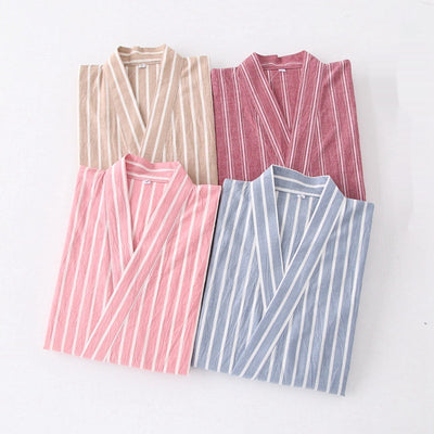 Pijama de Algodón Rayado para Pareja - Conjunto Kimono Japonés Cómodo - Image 2