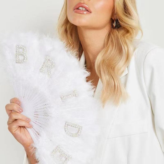 Abanico de Plumas Blanco Perla para Novia - Image 14