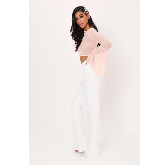 Blusa Corta de Malla Transparente con Mangas Acampanadas - Image 2