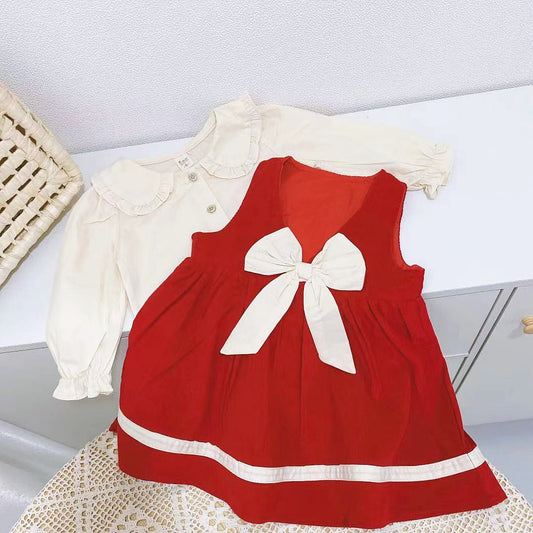 Conjunto Infantil Falda con Tirantes y Blusa Manga Larga Conejo