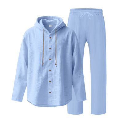 Conjunto de Camisa y Pantalón de Lino Holgado con Capucha - Comodidad Respirante - Image 36