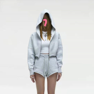 Chaqueta Hoodie Cropped Suelta con Cierre y Manga Larga - Image 15