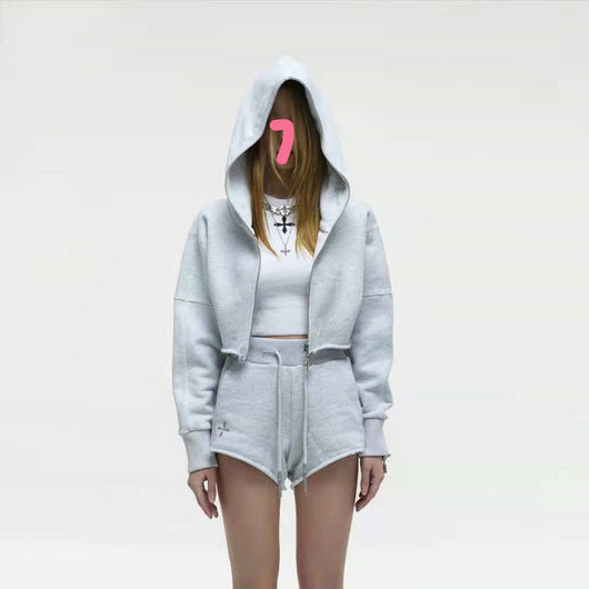 Chaqueta Hoodie Cropped Suelta con Cierre y Manga Larga - Image 15
