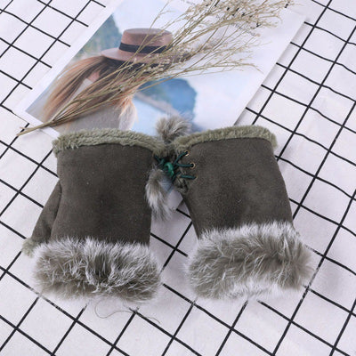 Guantes Mitones de Pelo de Conejo y Gamuza - Image 15