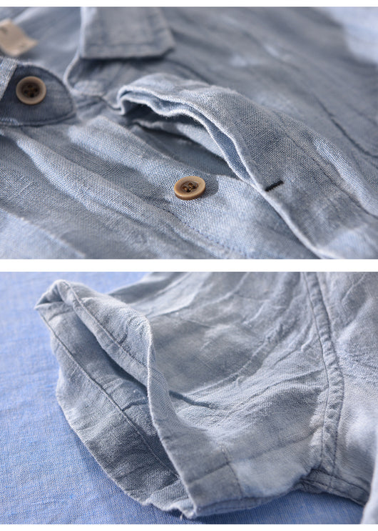 Camisa Lino Vintage Plisada con Estampa Chinoiserie para Hombre - Image 18