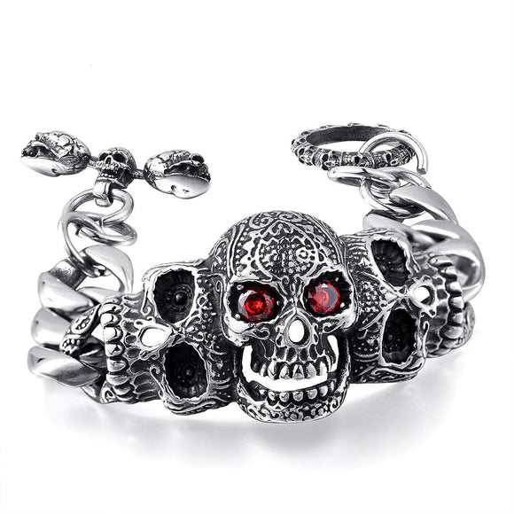 Pulsera Calavera Gabala de Acero Titanio con Incrustaciones de Gemas para Hombre
