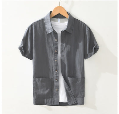 Camisa Ligera de Algodón, Lino y Ramio con Solapa - Manga Corta - Image 20