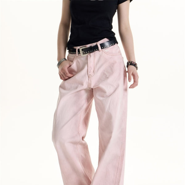 Pantalón Jeans Ancho Estilo Retro Flor de Cerezo