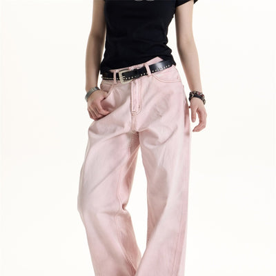 Pantalón Jeans Ancho Estilo Retro Flor de Cerezo