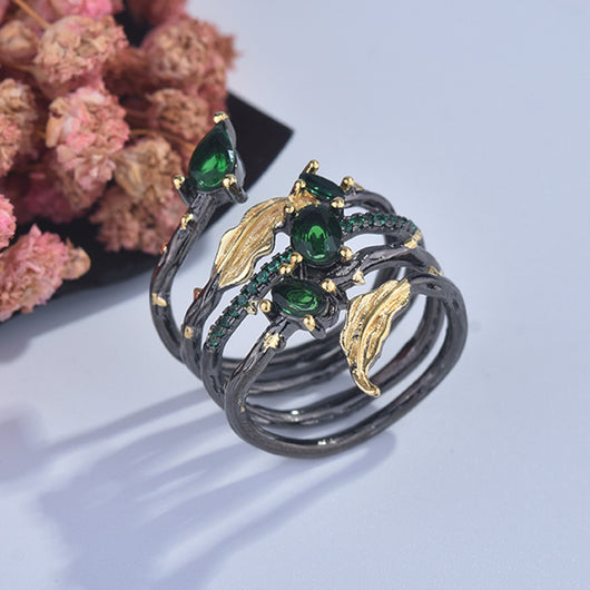 Anillo de Diamante Multicolor con Diseño de Hoja y Pluma - Image 5