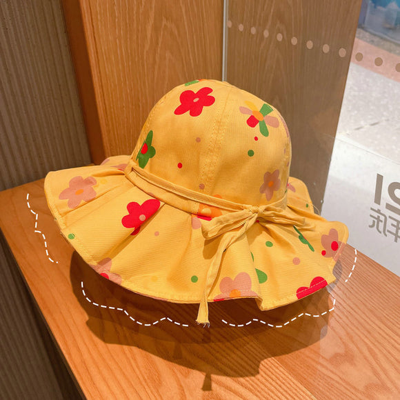 Sombrero de Ala Ancha con Flores para Niñas - Protección Solar Infantil