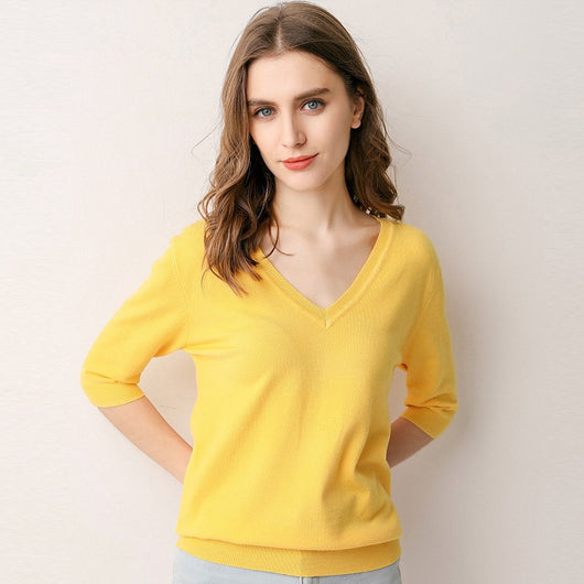 Suéter Tejido Cuello V Manga Corta para Mujer - Image 21