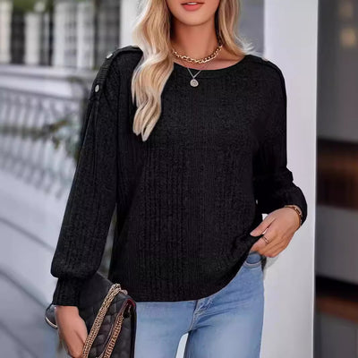 Blusa Manga Larga Cuello Redondo con Cierre Decorativo