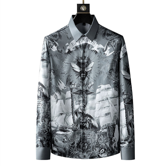Camisa Masculina Estampada Manga Longa - Design Moderno sem Necessidade de Passar a Ferro