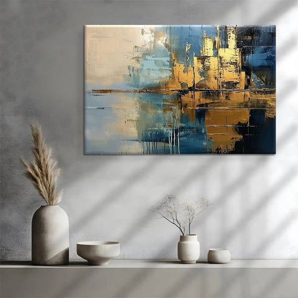 Cuadro Abstracto Moderno Óleo Texturizado Azul para Sala y Dormitorio