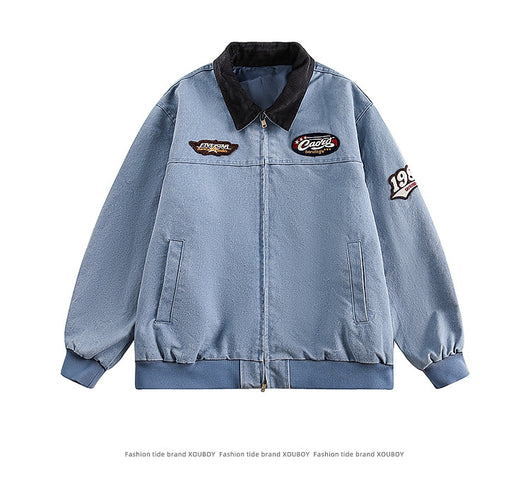 Chaqueta de Mezclilla Universitaria con Bordado en Solapa para Parejas - Image 11