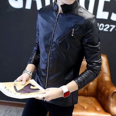 Chaqueta de Cuero Slim Fit con Cuello Mao - Estilo Juvenil Moderno - Image 3