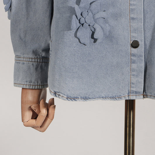 Blusa Denim con Flores 3D - Estilo Minimalista para Verano - Image 15