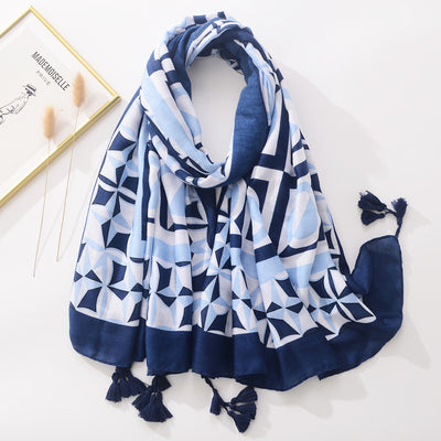 Pañuelo Tie-Dye Azul y Blanco de Algodón y Lino - Protección Solar Retro para Viajes - Image 11