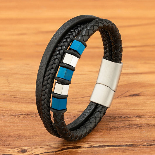Pulsera de Cuero Trenzado Multicapa para Hombre con Acero Inoxidable - Image 9