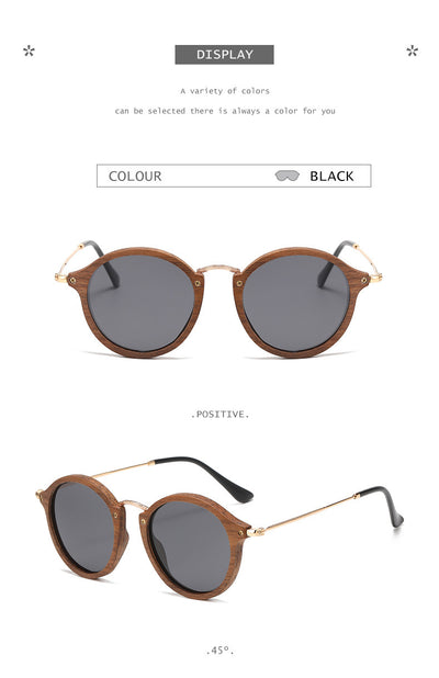 Gafas de Sol Redondas en Madera de Nogal - Estilo Casual Versátil - Image 11